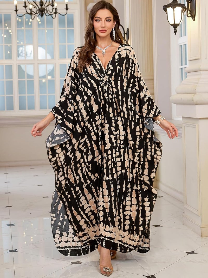 KEYLORTING Women’s Kaftan Beach Cover Up Dress Plus Size Summer Swimsuit Loungewear Maxi Dress - Image 2